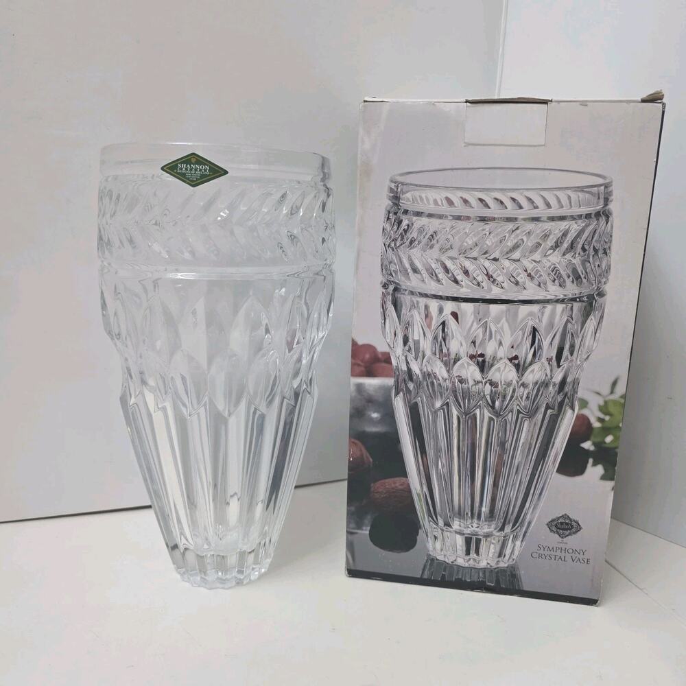 Shannon Symphony Lead Crystal Vase 10” Cut Glass Floral Wedding Decor W Box